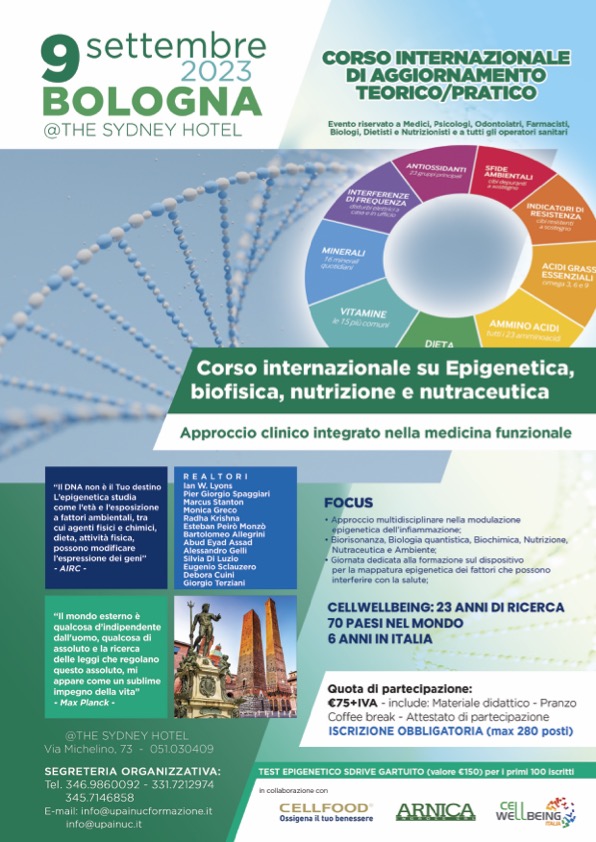 9 settembre 2023 CORSO INTERNAZIONALE SU EPIGENETICA, BIOFISICA, NUTRIZIONE E NUTRACEUTICA